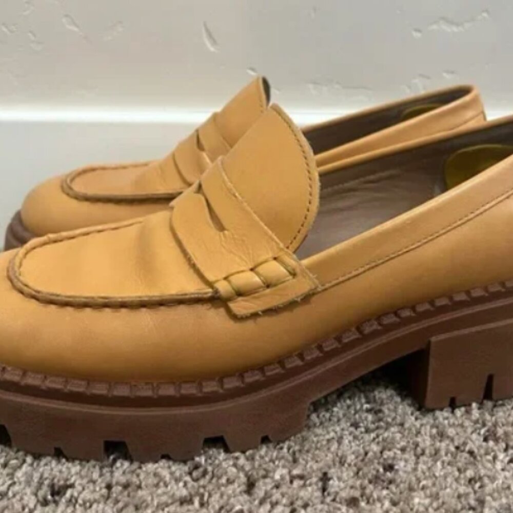 Free People Lyra Lug Sole Loafers Caramel Brown Size 38.5 - fits more like 8.5 - Picture 2 of 11